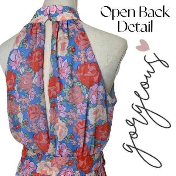 NEW Lush Floral Halter Neck Tie Waist Mini Dress - Picture 5 of 17